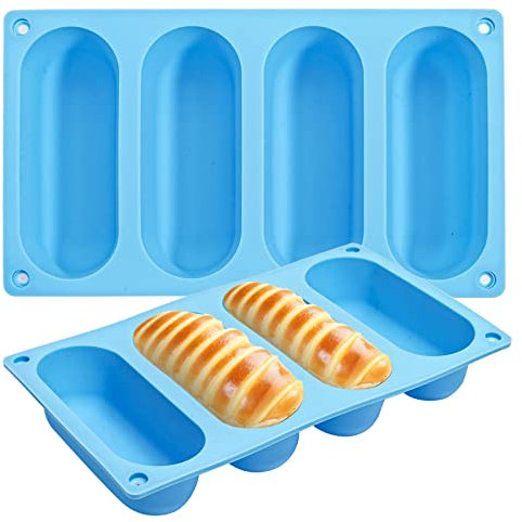CANIPHA Paquete de 2 moldes de silicona para bollos de perro caliente, molde de salchicha antiadherente y resistente al calor, molde de pan para panecillos caseros
