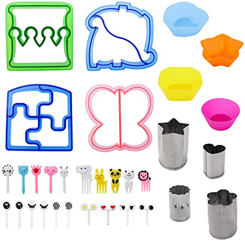 JOGILBOY 32 Pcs DIY Food Set Sandwich Cutters and Sealer Sandwiches Maker Fun Crust Cutters Shapes Fruit and Vegetable Cutters Food Picks Fruit Bento Lunch Box Accessories