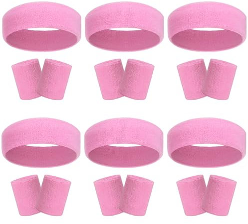 Lot de 18 bandeaux colorés à rayures en tissu éponge pour le sport, l'athlétisme, la gym, les années 80, rose, taille unique