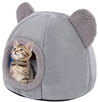 Cuccia casetta letto per gatti, Chiusa Casa Cesto da Interno con Cuscino Lavabile Calda in Inverno Flanella