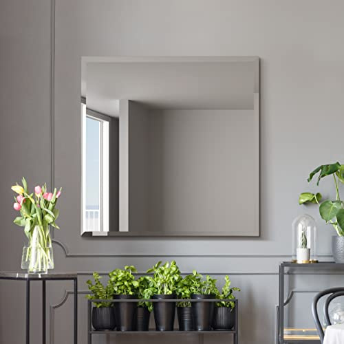 MirrorOutlet The Moderni - Large Bevelled edged Modern Square Wall Mirror 35 X 35 (90cm X 90cm) Silver Mirror Glass On A Black Backing.…