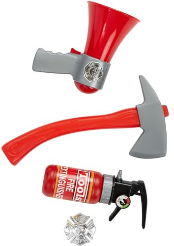 Smiffys Kit pompiere, 4 pezzi, rosso, Estintore, badge, megafono e martello