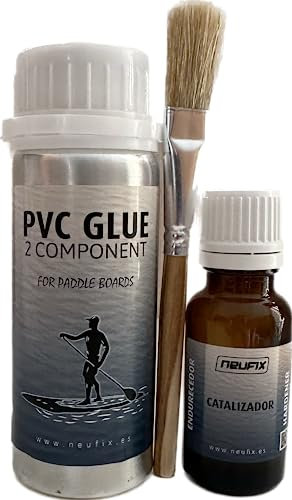 Kit de Pegamento de PVC Profesional para Reparación de Tablas de Paddle Surf Sup, Cola de 2 Componentes, 125ml - Cola PVC y Catalizador, Pincel Incluido, Fácil Aplicación. (Blanco)