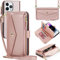Zouzt for iPhone 14 Pro Max Wallet Case for Women, Purse with Credit Card Holder Slots Crossbody Lanyard Strap Zipper Flip Book Shockproof Protective Phone Cover for Apple 14 Pro Max 6.7 Inch (Pink)