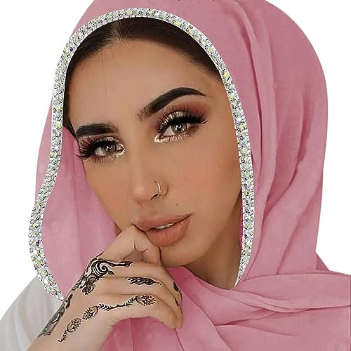 ANKOMINA Frauen Soft Chiffon Strass Lange Schal Schal Mode Muslim Hijab Kopf Wrap Schals, Rosa (silberfarbener Strass), Einheitsgröße