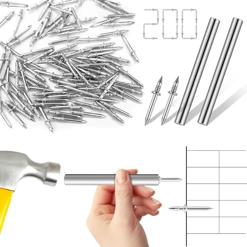 200 Piezas Clavos Clavos para Madera Clavos pared Sin Taladro Rodapie Rodapies Clavos de Doble Cabeza Clavo para Rodapiés Sin Marcas con 2 Herramienta de Manga Específica para Clavos