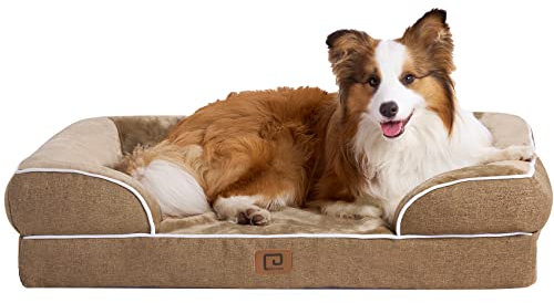 EHEYCIGA Orthopädisches Hundebett Grosse Hunde, 104x69x15cm, Memory Foam Hundekorb Mittelgroße Hunde, Waschbar Hundesofa Wasserdicht rutschfest, Hundecouch mit Hohem Rand, Kamel