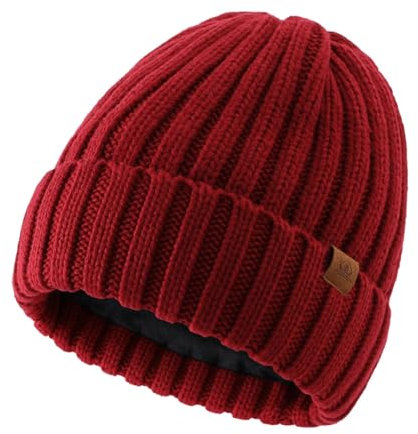 Magracy Herren-Beanie-Mütze, Winter-Thermomütze für Männer und Frauen, Klassische Strickmütze mit Bündchen, Totenkopf-Kappen, Rot