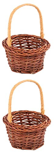 ibasenice 2st Handgeld Puppenhaus Korb Webkorb Zum Basteln Geflochtenes Osterkörbchen Kleiner Korb Mit Henkel Geschenktüte Aus Weide Picknick Für Puppe Minipuppe Blumenkorb Kind Foto Rattan