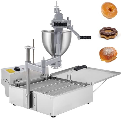 DISHENGZHEN 3000W Commercial Donut Maker, Stainless Steel, Modern Style, 9L Hopper, 3 Adjustable Moulds, Thickness Control, 500x500x100mm Oil Tank, 35kg, 230V