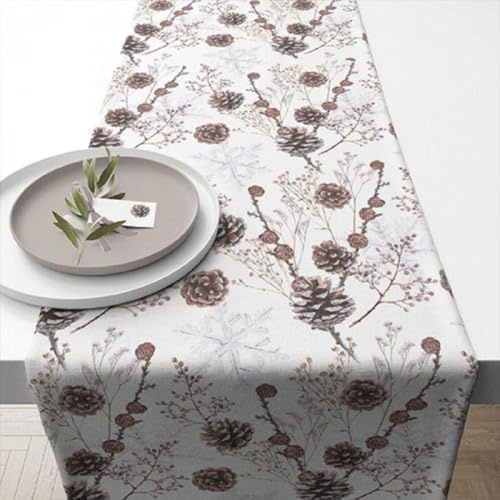 Ambiente Tischläufer Läufer Table Runner 40x150 cm Zapfen Zweige Winter weiß 100% Baumwolle Pine Cone