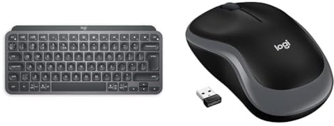 Logitech MX Keys Mini Minimalist Wireless Illuminated Keyboard, Compact, Bluetooth, Backlit, USB-C & M185 Wireless Mouse, 2.4GHz with USB Mini Receiver, 12-Month Battery Life