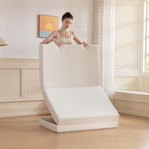 MLILY Faltmatratze, 10,2 cm, dreifach gefaltete Matratze aus Memory-Schaum, Faltbare Matratze mit Aufbewahrungstasche und waschbarem Bezug, Reise- und Gästematte, 190 x 63 cm, Weiß
