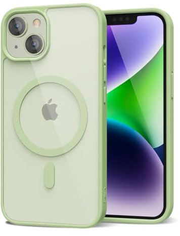 oakxco für iPhone 14 Hülle Magsafe Durchsichtig, Klar Magnetisch Induktives Laden Handyhülle Bunt Dünn Silikon & Transparent Hart Plastik, Cute Einfarbig Clear Case Handy Hülle für Mädchen, Hellgrün
