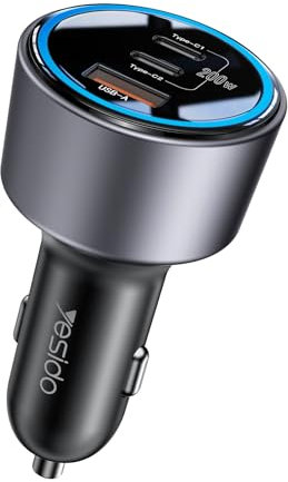 Potente cargador de coche USB de 3 puertos PD100 W de carga rápida para dispositivos móviles, cargador de coche de 100 W
