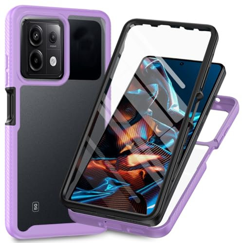RonRun Cover Xiaomi Redmi Note 13 Pro 5G, Antiurto 360 Gradi Full Case con Protezione per Schermo Incorporata, Trasparente Rugged TPU Bumper Doppia Protettiva Case Viola chiaro