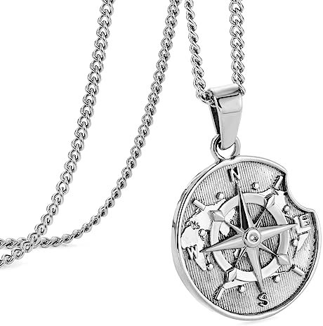 murtoo Silber Münze kette herren, halskette kette, silberkette herren, kompass kette, kompass anhänger, edelstahl kette, anhänger kette, geschenk herren 60cm