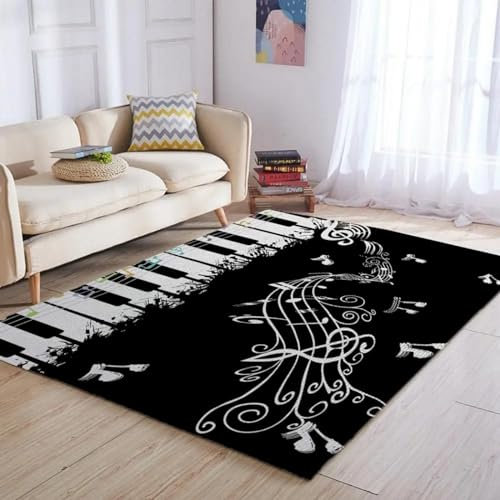 Teppich Kinder Teenager Jungen Spielmatte 3D Musik Schwarzes Klavier Gedruckt Teppich Wohnzimmer Schlafzimmer Dekoration Baby Krabbel Matte 80 X 160 cm -8P0E8K4S3G6I5