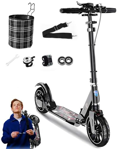 Einstellbar Cityroller Tretroller Erwachsene 150 Kg Tragkraft, City Roller Kinder 10 Jahre, Big Wheel Scooter Mit Bremsen Und Stoßdämpfern 1