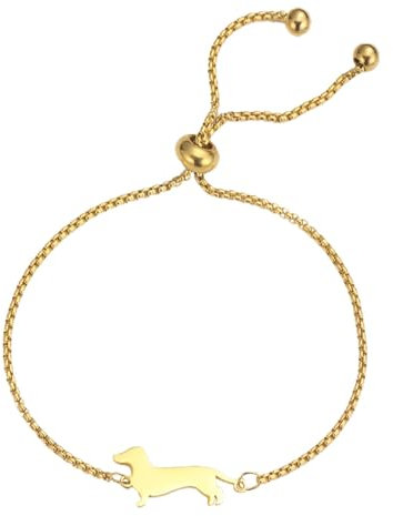 TEAMER Niedliches Dackel-Armband Anpassbares Dackel-Box-Kettenarmband Edelstahl Dackelliebhaber Tierschmuck Für Frauen Männer (Gold)