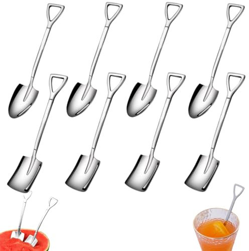 8 Stück Spatenlöffel,Wassermelonenlöffel,Dessertlöffel,Edelstahl Eislöffel,Schaufel Löffel,Edelstahl Spatenlöffel,Edelstahl Teelöffel,Schaufelförmiger Kreativer,für Esszimmer Küche Esstisch ﻿