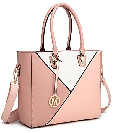 Miss Lulu Handtasche Damen Mittelgroß, V-förmiges Design Viele Fächer Umhängetasche Groß, Elegant Schultertaschen, Tote Tasche für Pendeln Schule Arbeit Reise