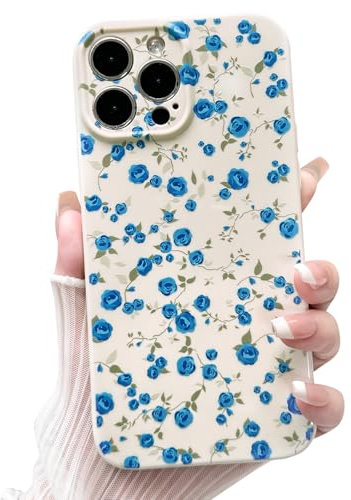 NITITOP Compatible with iPhone 13 Pro Case Cute Flower for Women Girls Floral Blue Rose Design Vintage Shockproof Soft Girly Slim TPU Fashion Protective Phone Cover - Blue