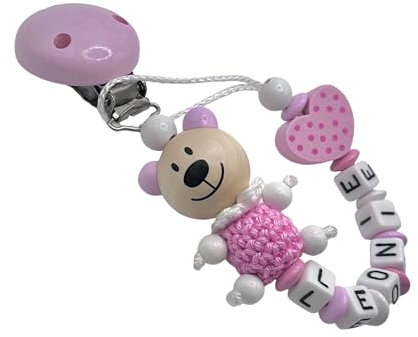 AVH Enterprise Schnullerband mit Namen für Mädchen & Jungen personalisierte Baby Geschenke (BärSchaal)