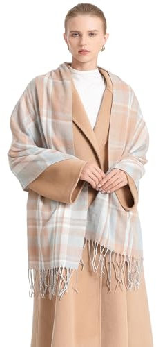 Miss Lulu Damen Schal Kariert übergroßer Quadratisch Deckenschal Winterschal Karo Tartan Streifen Plaid Muster Oversized Fransen Poncho