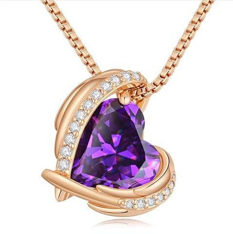 CDE Collier pendentif coeur femme en or rose, orné de cristaux bijoux cadeau pour femme mère anniversaire/Cadeau de Noël/Cadeau Saint Valentin (Or rose-02-Feb)