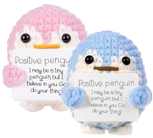 Hshenjhu 2 Stück Positiver Pinguin, 6,5cm Mini Geschenke Pinguine mit Karte Positiver Energiekarte, Süßes Penguin Ermutigung Geschenke,Glücksbringer, Jahrestag Geschenk, für Sie Ehefrau Freundin
