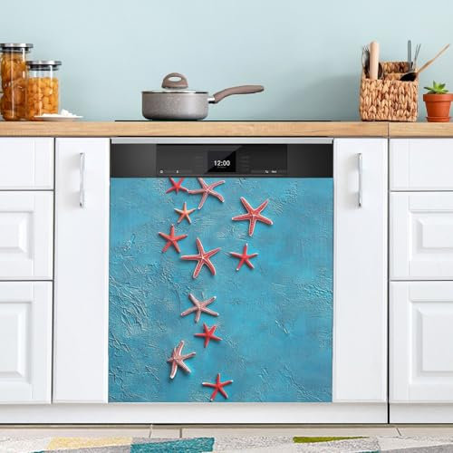 Copertura magnetica per lavastoviglie blu testurizzata con stella marina, decorazione per la casa, copertura per porta del forno della cucina, 58 x 66 cm