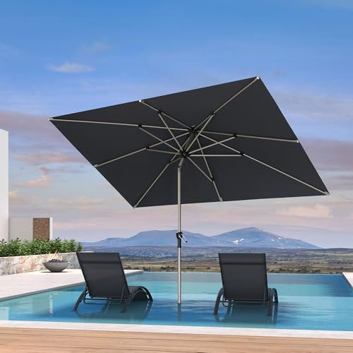 PURPLE LEAF Parasol de Jardin Inclinable 3 x 2 m Rectangulaire avec Châssis en Aluminium Champagne, Toile UPF 50+ pour Jardin Terrasse Patio Piscine, Gris