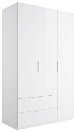 AVANTI TRENDSTORE - Paciano - Kleiderschrank mit 3 Flügeltüren und 2 Schubladen, Holz laminiert, Farbe Weiß Hochglanz, Maße LAP ca. 119,3 x 200 x 58 cm