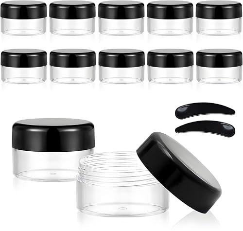GAUATO 12 Pcs Sample Pots 5ml, Empty Travel Pots Clear Plastic Cosmetic Jars, Small Pots with Lids Portable Lip Balm Containers for Toiletries, Creams, Powder, Glitter Nail Art Storage
