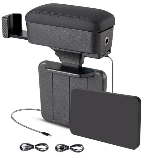 Rupse Auto Armlehnen Ersatz,Auto Mittelkonsole Armlehne mit Zwei USB Ladeanschlüssen, Armlehnen Aufbewahrungsbox mit Getränkehalter,Mittelkonsolen Aufbewahrungsbox,PU Leder