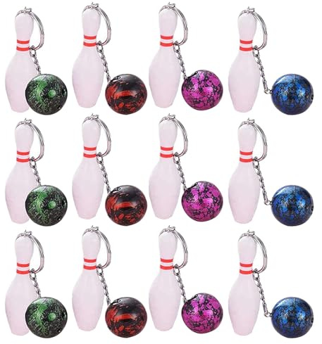 Tkxjry 12 Stück Bowling Schlüsselanhänger,Bowling Pins Schlüsselhalter,Bowling Pins Schlüsselhalter,Mini Bowling Schlüsselanhänger,Party Favors für Freunde, Sport-Partys, Geschenke, Hängend Anhänger