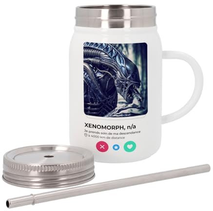 Insulated Stainless Steel Mug with Lid and Straw – Xenomorph Alien Network Social Meeting Love – 500 ml – Thermo Mug
