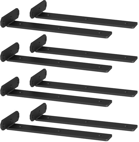 8 Stücke Regalhalterung Regalträger 25 cm, Schwerlastwinkel Tragkraft 80 KG | Schwarz Regalhalter, Unsichtbar, Stahlwinkel, Schweberegalhalterung, Wandhalterung, die Wandmontage, Regalhalter Metall