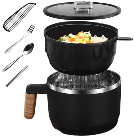 Microwave Ramen Bowl with Strainer, Microwave Noodle Bowl | Microwave Soup Mug with Strainer | Stainless Steel Ramen Cooker, Portable Noodle Bowls for Travel,