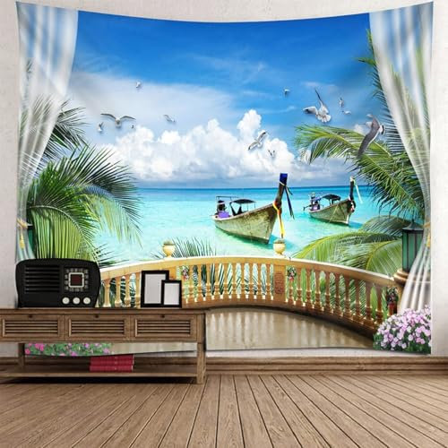 Homxi Landscape Tapestry 240 x 220 CM,Balkon Landschaft Polyester Wandteppiche Wandbehang Blau Grün