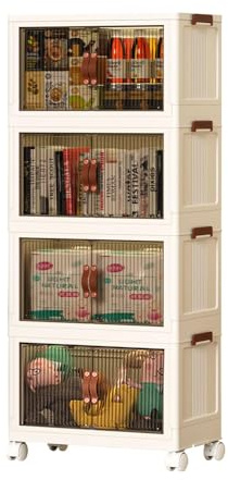 Roqao Stackable Storage Boxes with Lids, 66L Large Plastic Storage Bins, Foldable Stackable Storage Drawers, 4-Tier Collapsible Bins on Wheels for Home, Closet, Kitchen