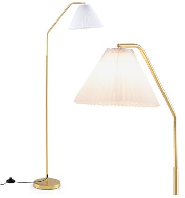 COSTWAY Stehleuchte Wohnzimmer 168cm, E27 Fassung, Bogenlampe mit verstellbarem Lampenkopf, Stehleuchte mit Fußschalter, Standleuchte Leselampe für Wohnzimmer & Schlafzimmer, gold