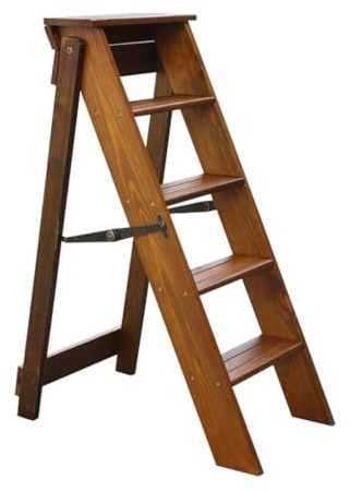 FUYAO Wooden Folding Step Stool Ladder 5 Steps for Adults, Convenient and Sturdy Step Stool for Home and Kitchen Use