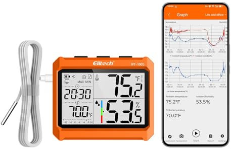 Elitech Temperatur- und Luftfeuchtigkeitsdatenlogger, Temperaturmessgerät mit Bluetooth -10℃~50℃, 4,5-Zoll Display 5000 Datenpunkte, Alarmfunktion für Lager Labor Industrie Apotheke Landwirtschaft