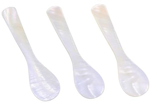HJZHII 3pcs Caviar Spoons, Mother of Pearl Shell Spoon with Hand Craft Round Handle for Ice Cream, Egg, Coffee, Salt, Sugar, Cake, Restaurant Serving, 3.54 Inch
