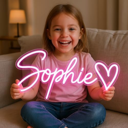 Custom Neon Sign LED Neon Light Sign Personalized Dimmerable Neon Signs with Character Name Sunname Gift for Girls Boys Bedroom Birthday Home Wall Decoration Wedding Party Bar Coffee Shop Logo