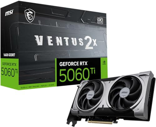 MSI Gaming RTX 5060 Ti 16G Ventus 2X OC Plus Graphics Card (16GB GDDR7, 128bit, Extreme Performance: TBA MHz, DisplayPort x 3 2.1a, HDMI 2.1b, NVIDIA Blackwell Architecture)