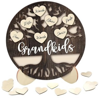 Sharplace Segno di Albero Genealogico in Legno con 20 Cuori Placca in Legno Nomi di Familia