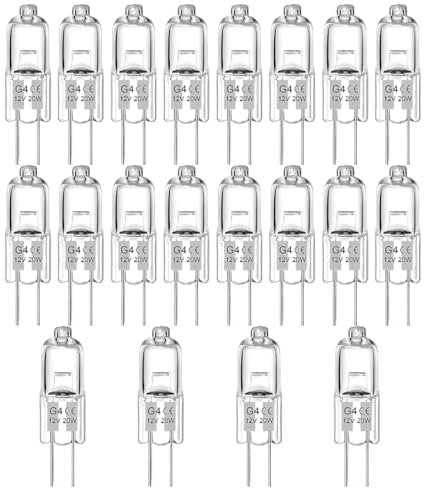 WUSJCOF Halógena Regulable, 20 Unidades, Lámparas de Cápsula Transparentes, Blanca Cálida, Apta para Campanas Extractoras, Cocinas, Salones, Dormitorios, Bombilla Horno (G4, 12V, 20W)